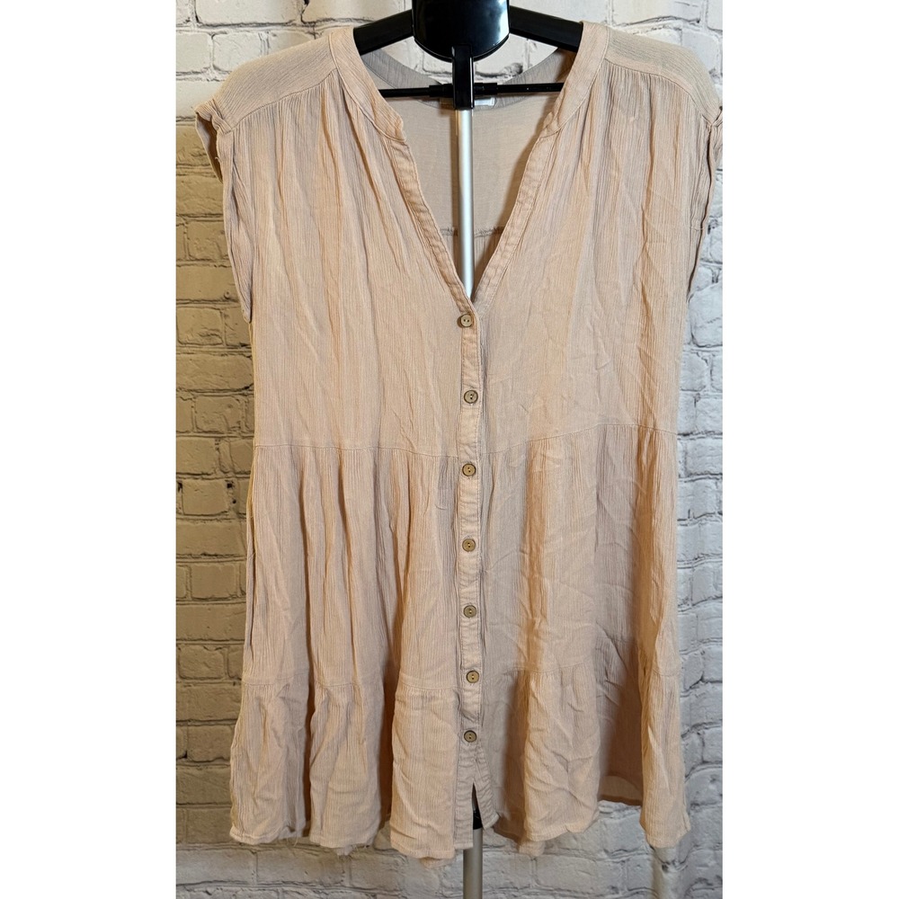 Becaal  Womens Tan Rayon Gauze Tiered Button Front Babydoll Tunic Dress  Large